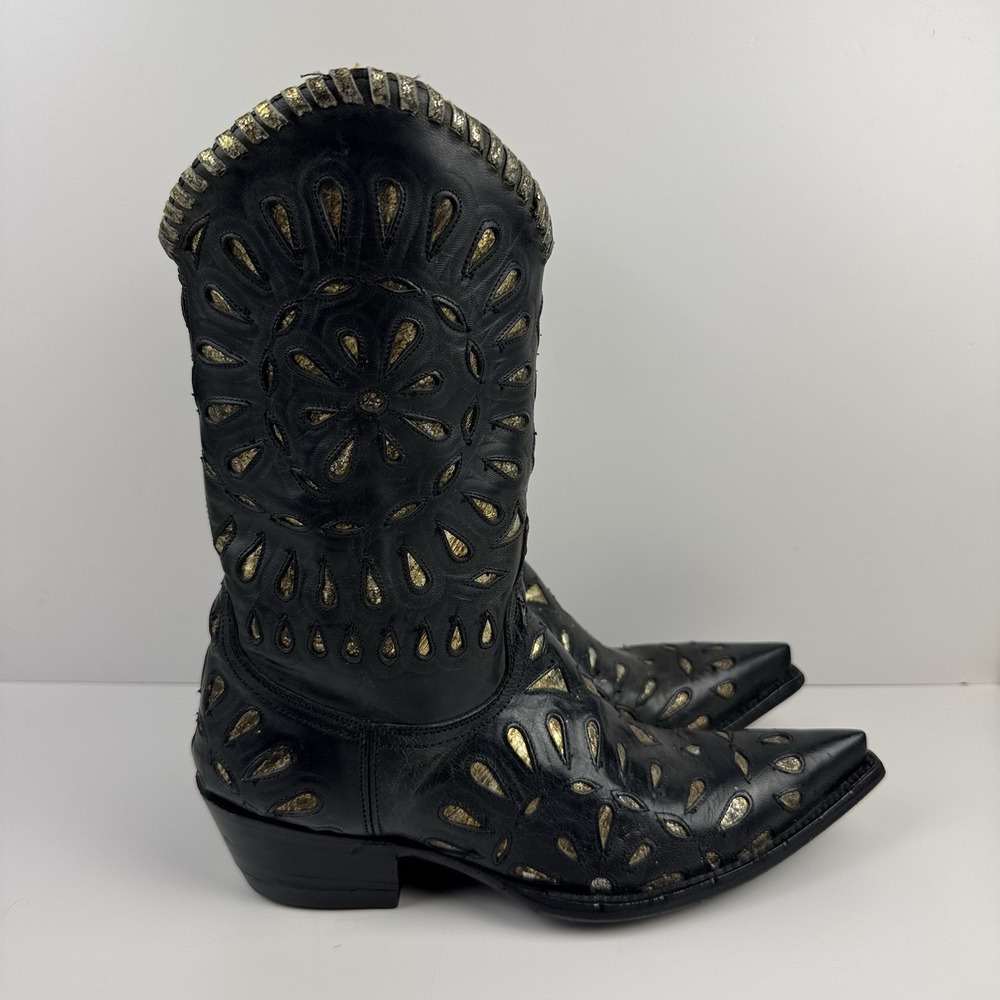 Old Gringo Tino Tino Inlay Cutout Mid-Calf Pointed Toe Western Bootie Womens 5 B